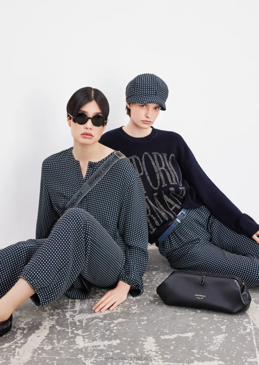 Women 086V200 Corn-On-The-Cob Stitch Wool-Blend Jumper With Jacquard Logo Armani Navy Blue