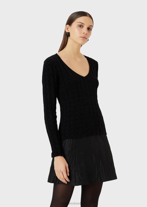 Women 086V201 V-Neck Jumper In Lurex Check Jacquard Fabric Armani Black