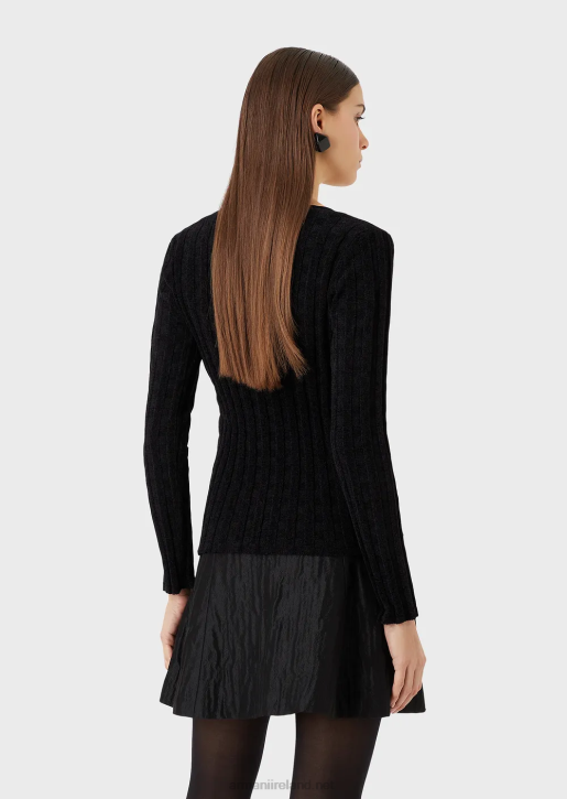 Women 086V201 V-Neck Jumper In Lurex Check Jacquard Fabric Armani Black