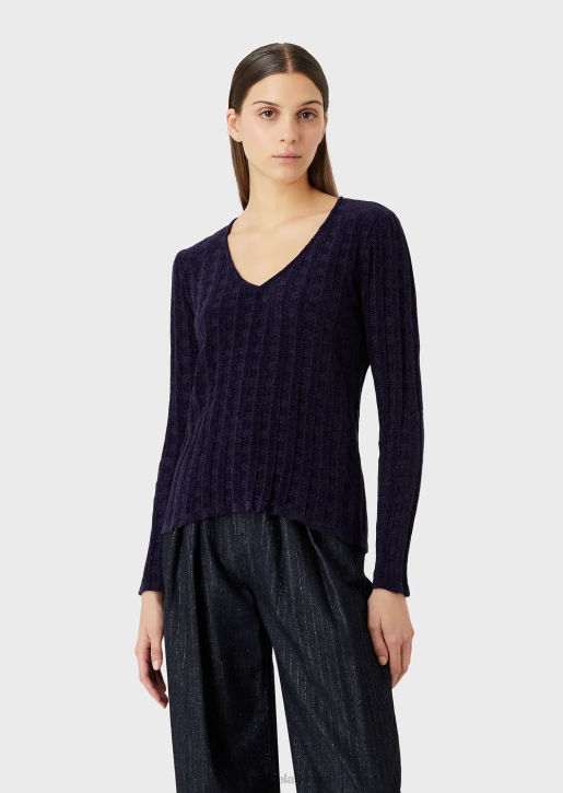 Women 086V202 V-Neck Jumper In Lurex Check Jacquard Fabric Armani