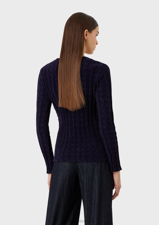 Women 086V202 V-Neck Jumper In Lurex Check Jacquard Fabric Armani