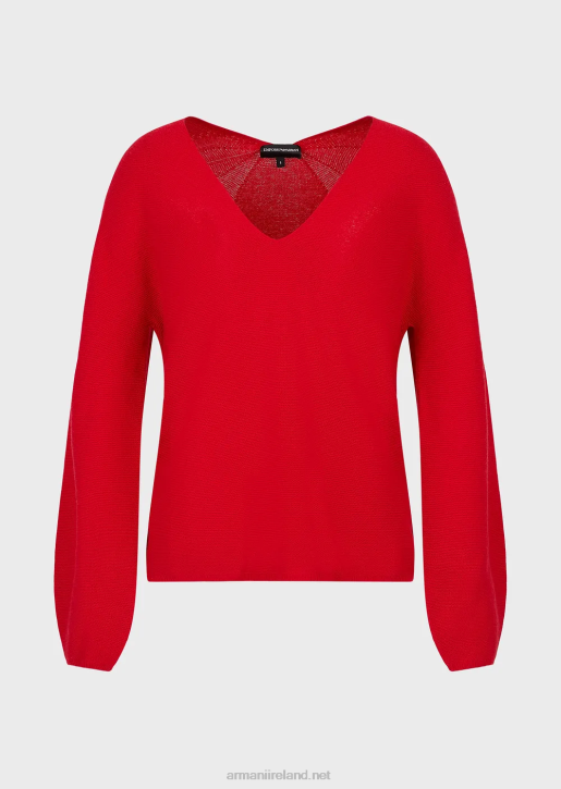 Women 086V203 Seamless V-Neck Jumper In Links-Stitch Wool And Cashmere Armani