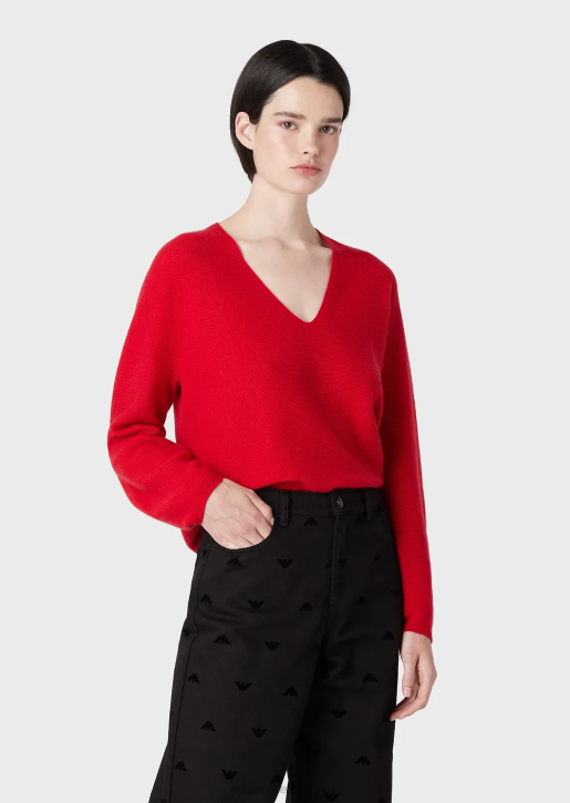 Women 086V203 Seamless V-Neck Jumper In Links-Stitch Wool And Cashmere Armani