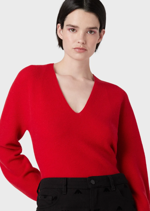 Women 086V203 Seamless V-Neck Jumper In Links-Stitch Wool And Cashmere Armani