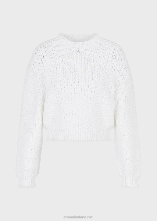 Women 086V206 Seamless Boxy-Fit Jumper With Moss-Stitch Knit Armani Milky White