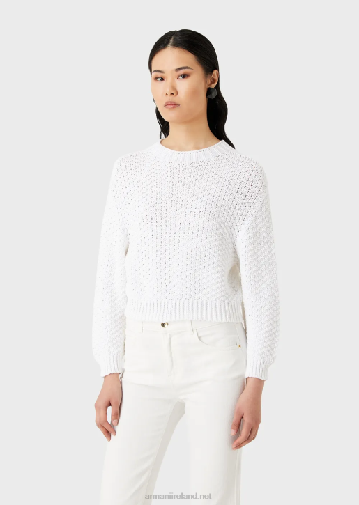 Women 086V206 Seamless Boxy-Fit Jumper With Moss-Stitch Knit Armani Milky White