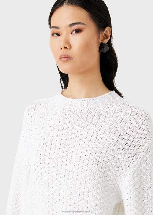 Women 086V206 Seamless Boxy-Fit Jumper With Moss-Stitch Knit Armani Milky White