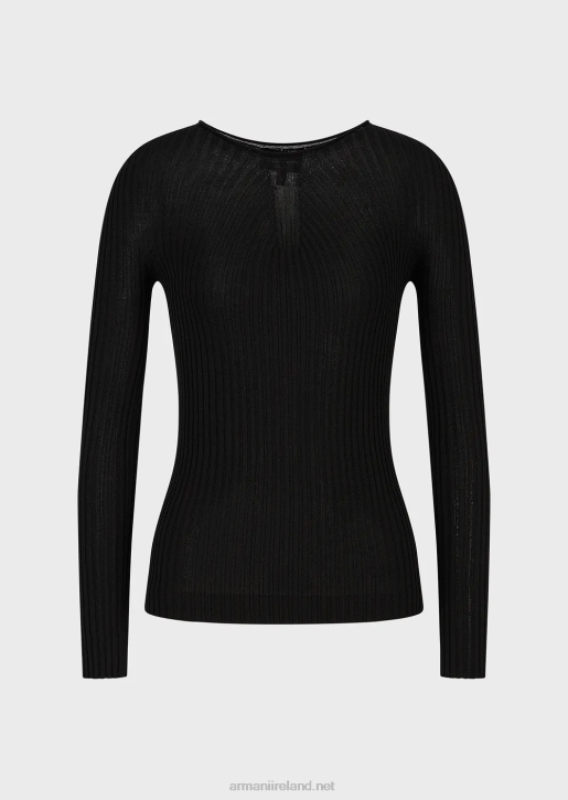 Women 086V207 Seamless Ribbed Jumper With Stretch-Fabric Striped Yoke Armani Black