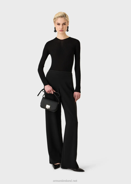 Women 086V207 Seamless Ribbed Jumper With Stretch-Fabric Striped Yoke Armani Black