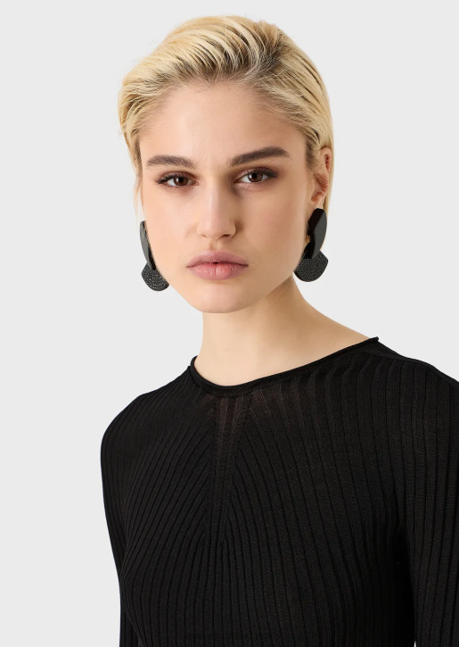 Women 086V207 Seamless Ribbed Jumper With Stretch-Fabric Striped Yoke Armani Black