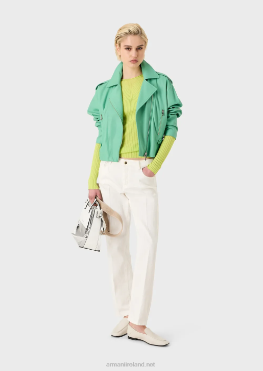 Women 086V208 Seamless Ribbed Jumper With Stretch-Fabric Striped Yoke Armani Lime Green