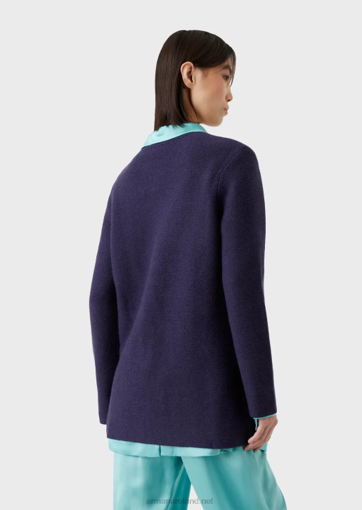 Women 086V210 Seamless V-Neck Cardigan In Links-Stitch Wool And Cashmere Armani Purple