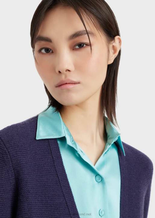 Women 086V210 Seamless V-Neck Cardigan In Links-Stitch Wool And Cashmere Armani Purple