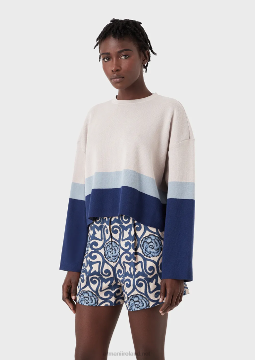 Women 086V211 Sustainable Collection Organic Cotton Jacquard Cropped Jumper Armani Pattern