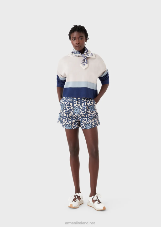 Women 086V211 Sustainable Collection Organic Cotton Jacquard Cropped Jumper Armani Pattern