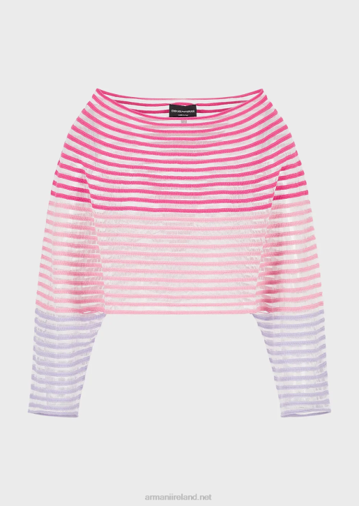 Women 086V212 Cropped Jumper With Semi-Sheer Striped Jacquard Design Armani Multicolour