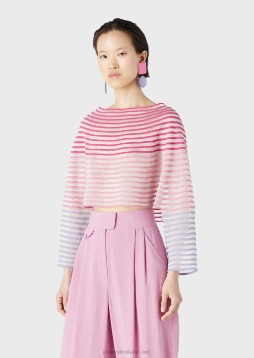 Women 086V212 Cropped Jumper With Semi-Sheer Striped Jacquard Design Armani Multicolour