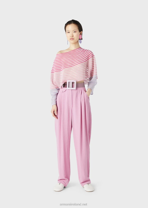 Women 086V212 Cropped Jumper With Semi-Sheer Striped Jacquard Design Armani Multicolour