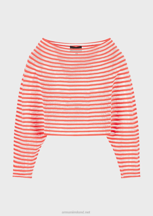 Women 086V213 Cropped Jumper With Semi-Sheer Striped Jacquard Design Armani Red