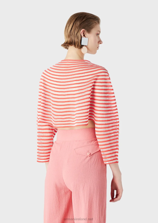 Women 086V213 Cropped Jumper With Semi-Sheer Striped Jacquard Design Armani Red