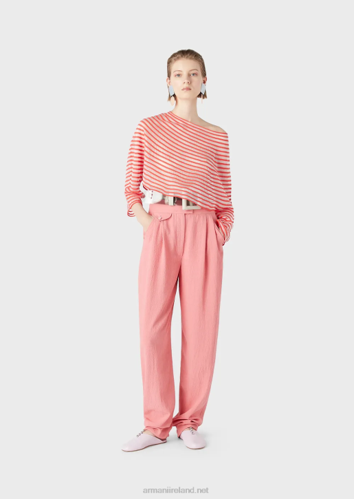 Women 086V213 Cropped Jumper With Semi-Sheer Striped Jacquard Design Armani Red