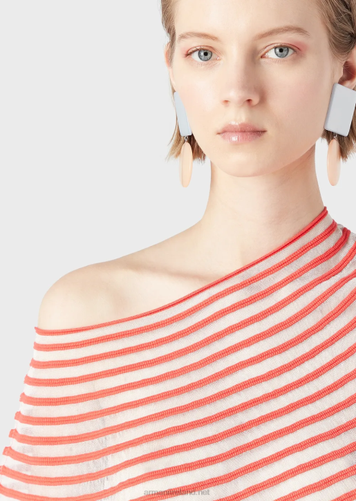 Women 086V213 Cropped Jumper With Semi-Sheer Striped Jacquard Design Armani Red
