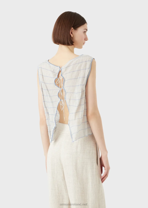 Women 086V214 Rib-Knit, Striped Top With Back Ties Armani Pattern