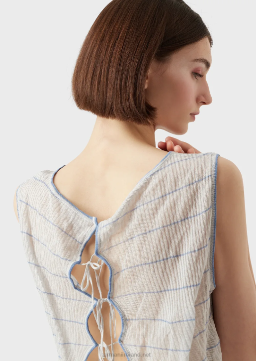 Women 086V214 Rib-Knit, Striped Top With Back Ties Armani Pattern