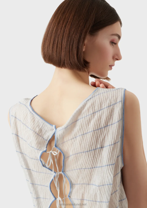 Women 086V214 Rib-Knit, Striped Top With Back Ties Armani Pattern
