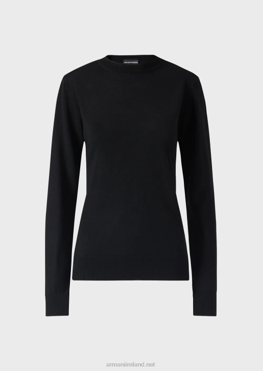 Women 086V217 Crew-Neck Jumper In Pure Virgin Wool Armani Black