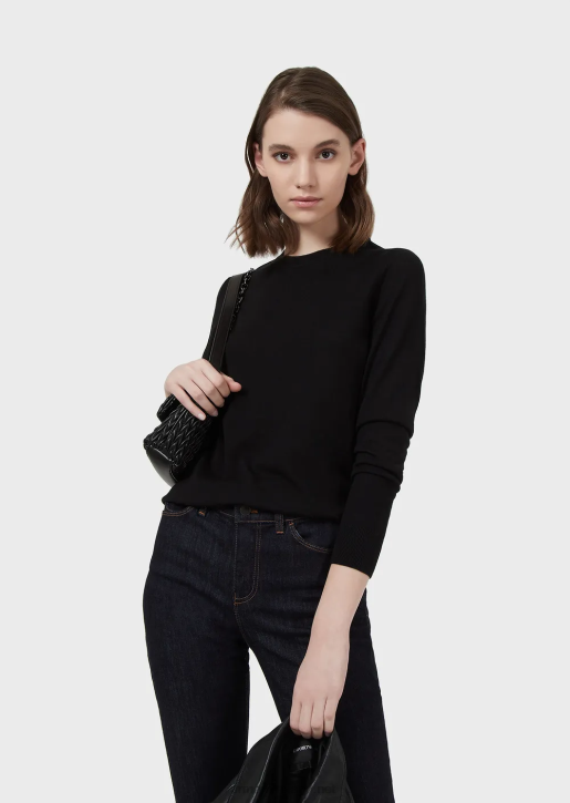 Women 086V217 Crew-Neck Jumper In Pure Virgin Wool Armani Black