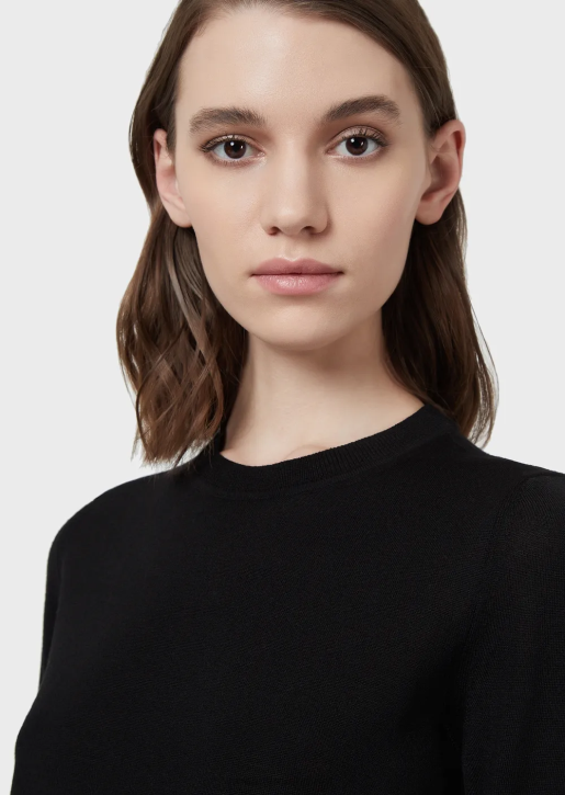 Women 086V217 Crew-Neck Jumper In Pure Virgin Wool Armani Black