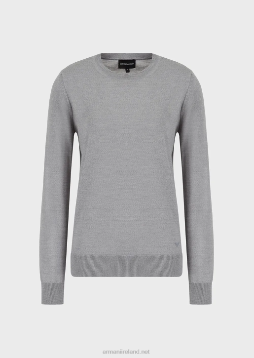Women 086V218 Crew-Neck Jumper In Pure Virgin Wool Armani Melange Gray