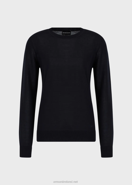 Women 086V219 Crew-Neck Jumper In Pure Virgin Wool Armani Blue