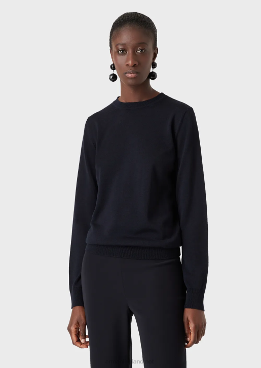 Women 086V219 Crew-Neck Jumper In Pure Virgin Wool Armani Blue