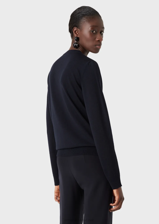 Women 086V219 Crew-Neck Jumper In Pure Virgin Wool Armani Blue