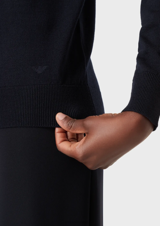 Women 086V219 Crew-Neck Jumper In Pure Virgin Wool Armani Blue