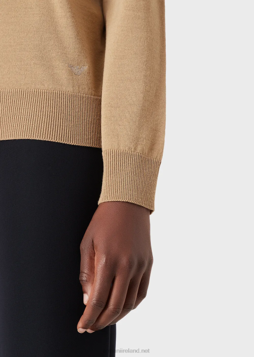 Women 086V220 Crew-Neck Jumper In Pure Virgin Wool Armani Camel