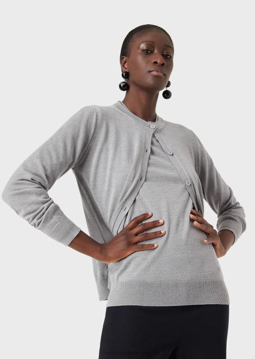 Women 086V223 Pure Virgin-Wool Cardigan Armani Melange Gray
