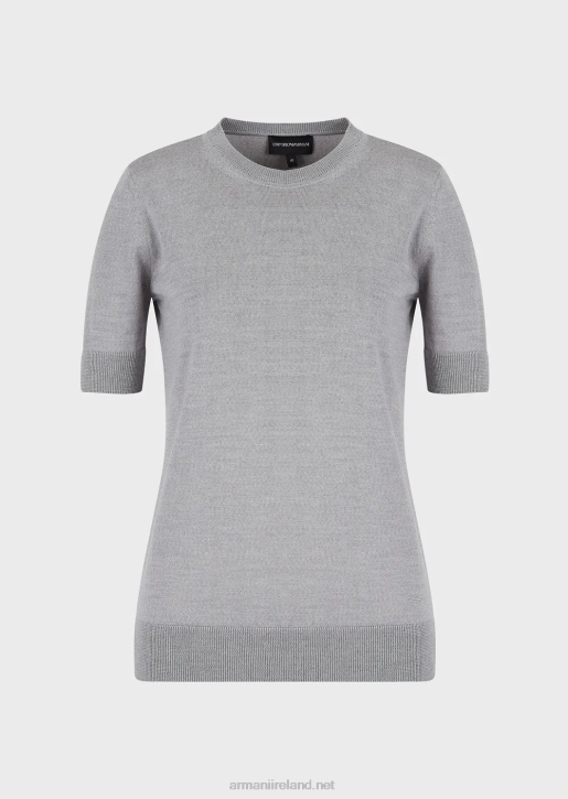 Women 086V228 Crew-Neck Jumper In Pure Virgin Wool Armani Melange Gray