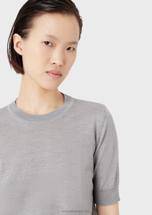 Women 086V228 Crew-Neck Jumper In Pure Virgin Wool Armani Melange Gray