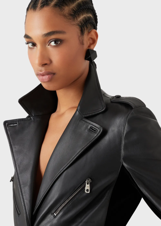 Women 086V229 Nappa-Lambskin Jacket With Velvet Inserts Armani Black