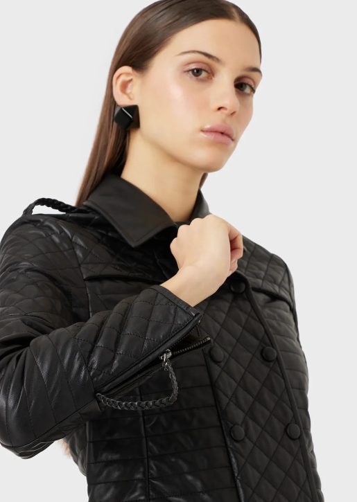 Women 086V230 Quilted, Nappa Lambskin Double-Breasted Jacket Armani Black
