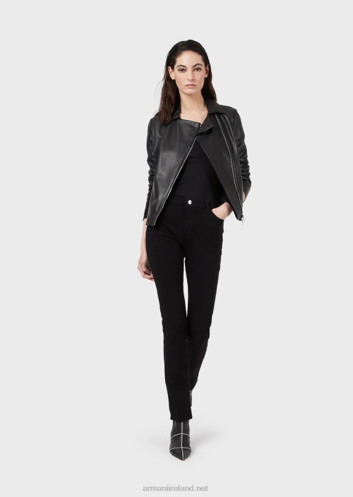 Women 086V232 Nappa-Lambskin Jacket With Jersey Inserts Armani Black
