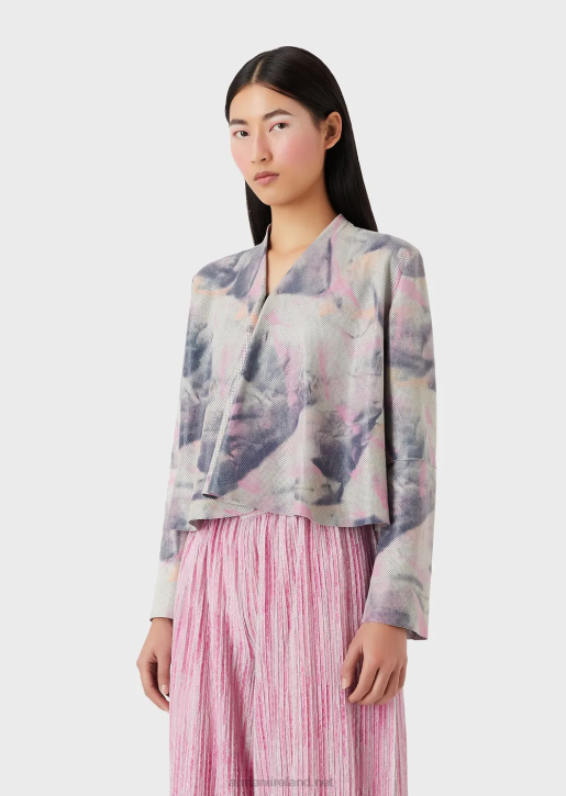 Women 086V235 Goatskin Suede Jacket With Micro Perforations And Watercolour Print Armani Multicolour
