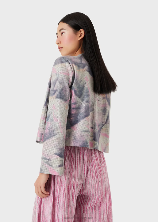 Women 086V235 Goatskin Suede Jacket With Micro Perforations And Watercolour Print Armani Multicolour