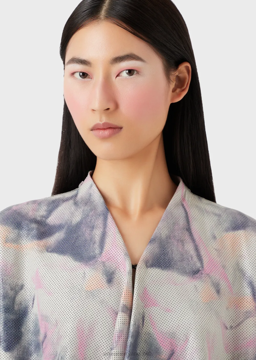 Women 086V235 Goatskin Suede Jacket With Micro Perforations And Watercolour Print Armani Multicolour