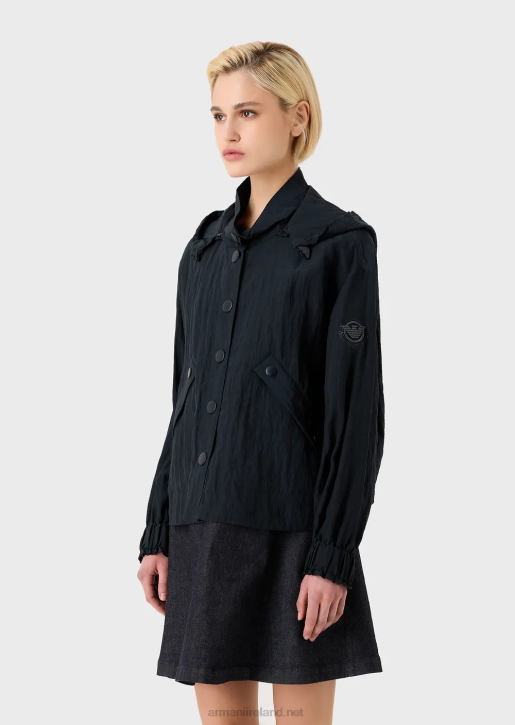 Women 086V236 Hooded, Technical Cupro Blouson With Drawstring Armani Navy Blue