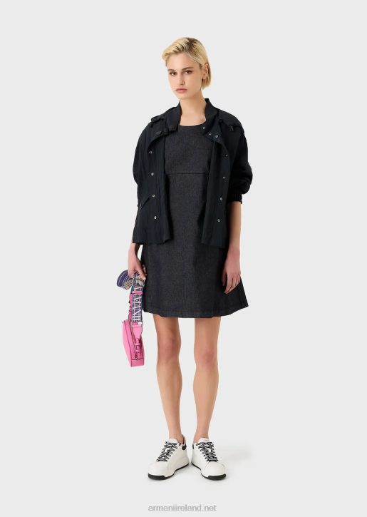 Women 086V236 Hooded, Technical Cupro Blouson With Drawstring Armani Navy Blue