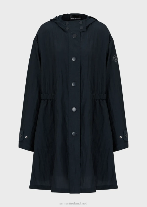 Women 086V237 Hooded Trench Coat With Technical Cupro Stretch Details Armani